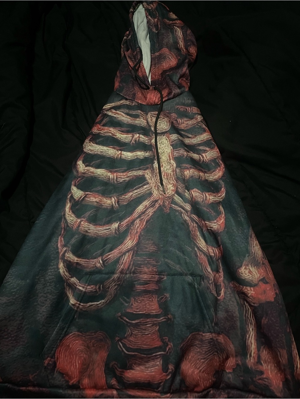 SHEIN Black and Rust Skeleton Print Hoodie